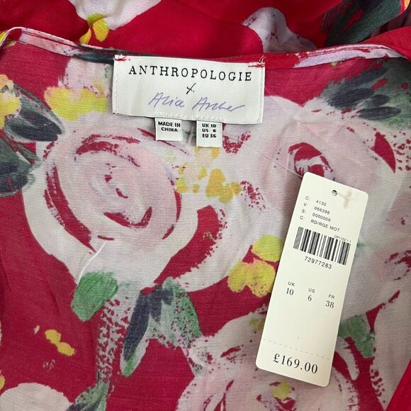 NWT Anthropologie Rosalia Red floral Wrap Midi Dress Size 6 - Picture 4 of 12